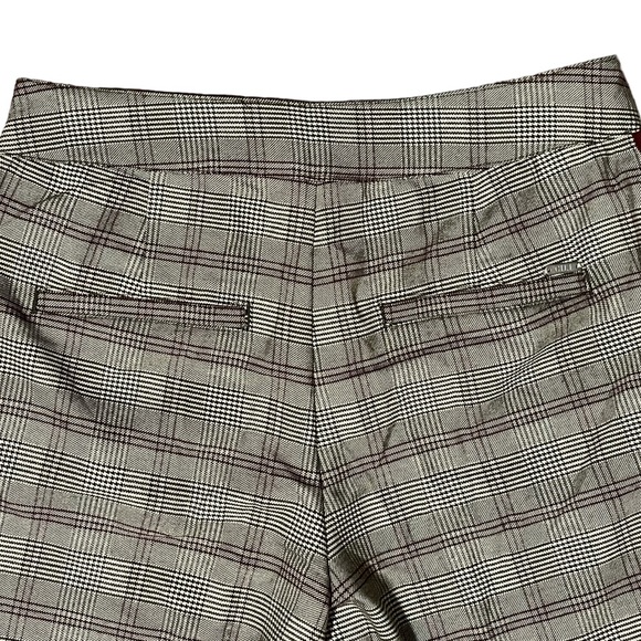 G.I.L.I. WIDE LEG PLAID PANTS Size 6 BLACK BROWN CREAM w/ MAROON SIDE STRIPES - Picture 8 of 11